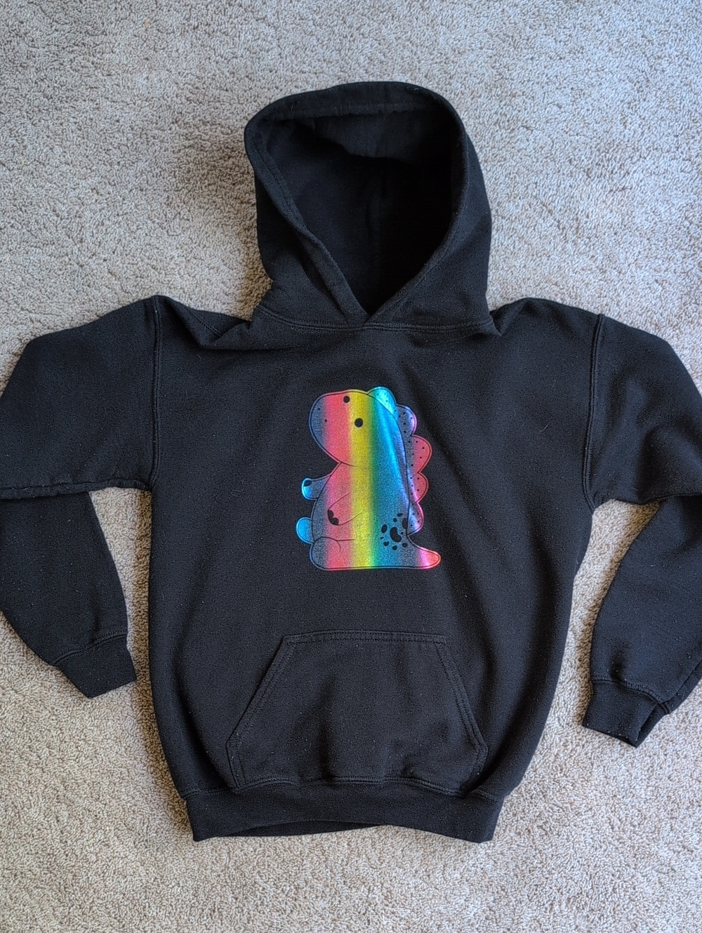 "Pickle"  Dino Rainbow Holographic Black Youth Large Hoodie